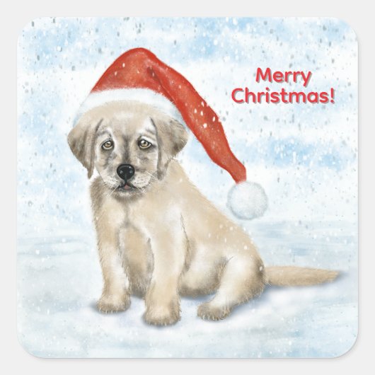Christmas Puppy Vierkante Sticker (Voorkant)