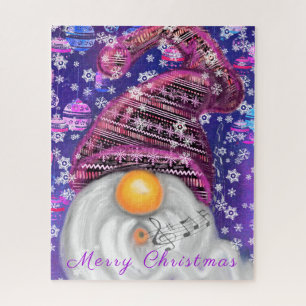 Christmas Puzzle Gift Happy Gnome In Purple Hat