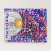 Christmas Puzzle Happy Singing Gnome In Purple Hat (Horizontal)