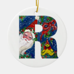 CHRISTMAS R BRIEF / SANTA CLAUS MET RODE RIBBON KERAMISCH ORNAMENT
