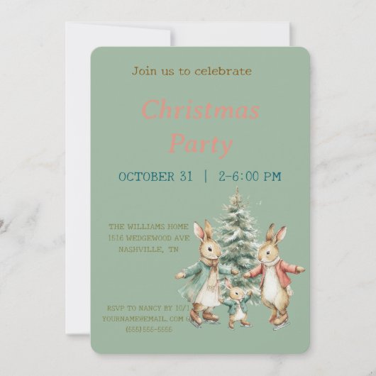 Christmas Rabbit Peter Vintage Invitation (Devant)