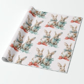 Christmas Rabbits with Bows Wrapping Paper Cadeaupapier (Uitgerold)