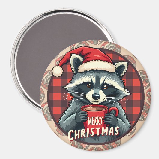 Christmas Raccoon Cocoa Cheer Magneet (Voorkant / Achterkant)