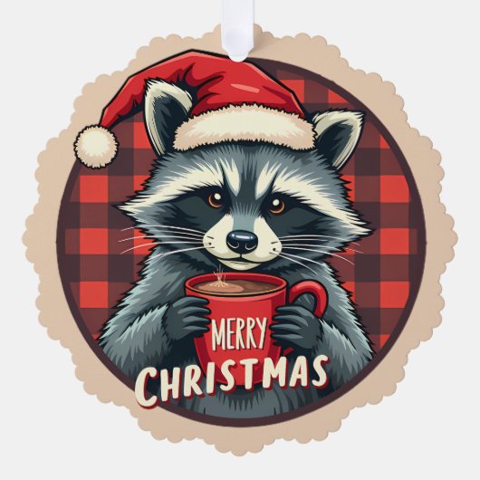 Christmas Raccoon Cocoa Cheer Ornament Kaart (Voorkant)