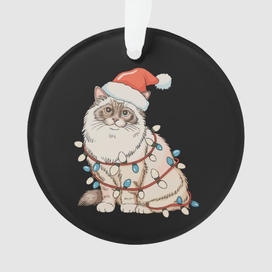 Christmas Ragdoll Cute Cat Santa Hat Xmas Lights Ornament (voorkant)