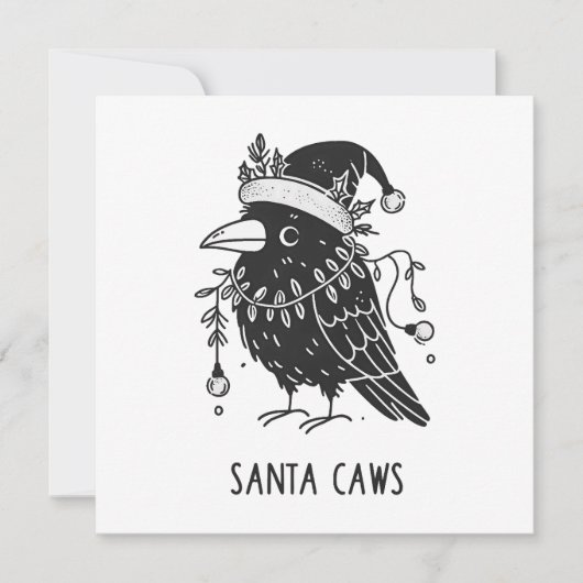 Christmas Raven Santa Caws Feestdagenkaart (Voorkant)