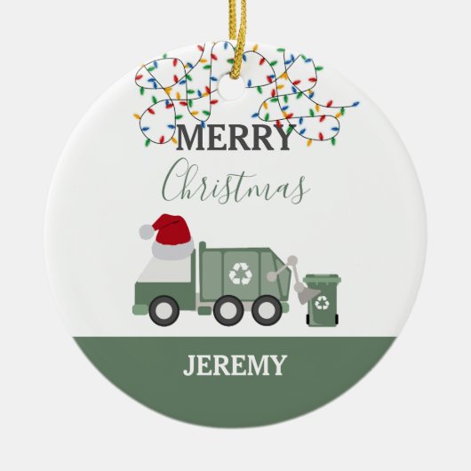 Christmas Recycling Garbage Truck Custom Keramisch Ornament (Voorkant)