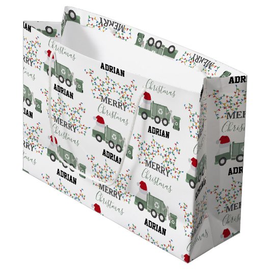 Christmas Recycling Garbage Truck Custom Name  Groot Cadeauzakje (Voorkant Gekanteld)