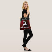 Christmas Red & Black Plaid Reindeer Custom Name Draagtas (Op model)