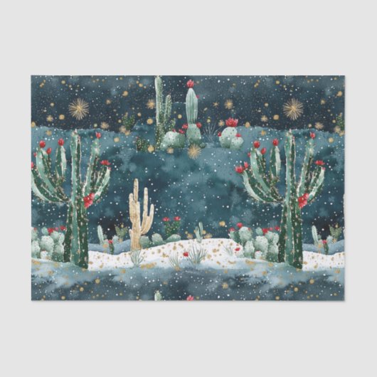 Christmas Red Blue Green Cactus Floral Tissuepapier (Voorkant)