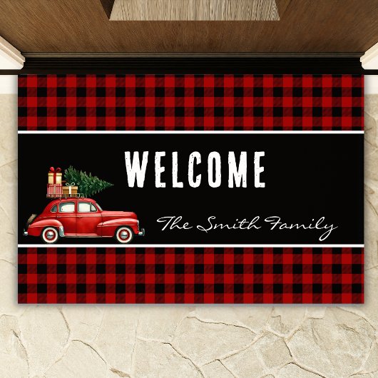 Christmas Red Buffalo Plaid | Rustic Holiday Deurmat