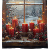Christmas Red Candles Pine Cones Winter View Douchegordijn (Voorkant)