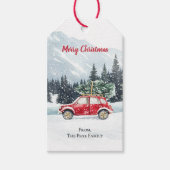 Christmas Red Car Tree Holiday Cadeaulabel (Voorkant)