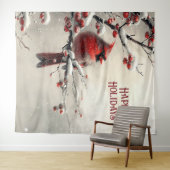 Christmas Red Cardinal Holiday Backdrop Wandkleed (In Situ (horizontaal))