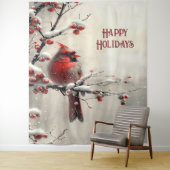 Christmas Red Cardinal Holiday Backdrop Wandkleed (In situ)