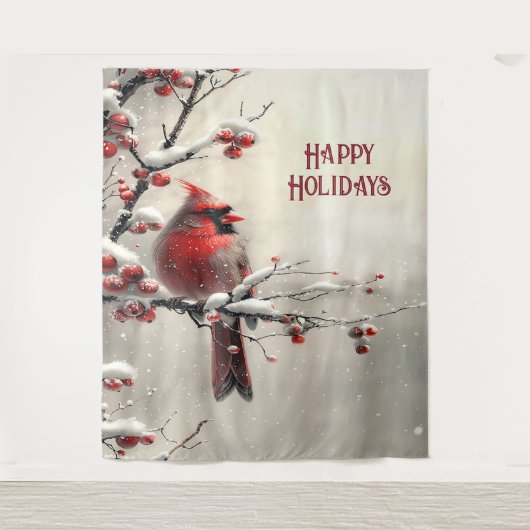 Christmas Red Cardinal Holiday Backdrop Wandkleed (Voorkant)