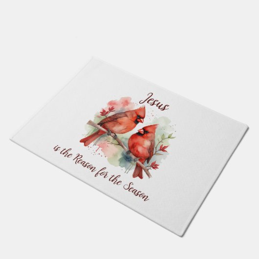 Christmas Red Cardinal Jesus Reason for Season Deurmat (Schuin)