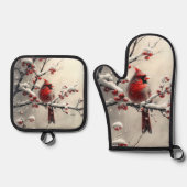 Christmas Red Cardinal Ovenwant & Pannenlap Set (Voorkant)