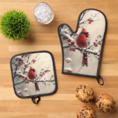 Christmas Red Cardinal Ovenwant & Pannenlap Set (Top down)