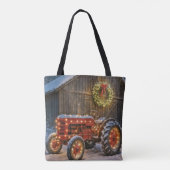 Christmas Red Farm Tractor With Glowing Wreath Draagtas (Achterkant)
