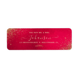 Christmas Red+Faux Gold Glitter Retouradres Etiket