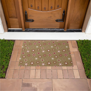 Christmas Red Geo Stars - op gouden patroon. Deurmat