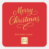 Christmas red gold business logo vierkante sticker (Voorkant)