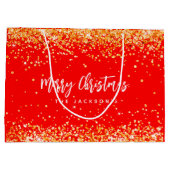 Christmas red gold sparkles name groot cadeauzakje (Achterkant)