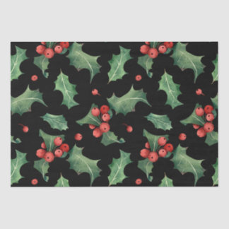 Christmas Red Green Mistletoe Black Tissuepapier