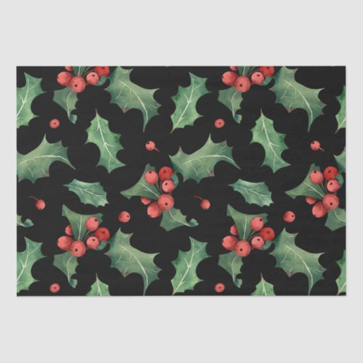Christmas Red Green Mistletoe Black Tissuepapier (Voorkant)