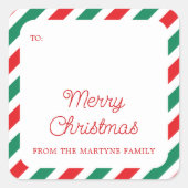 Christmas Red Green Stripes Cadeau Label (Voorkant)