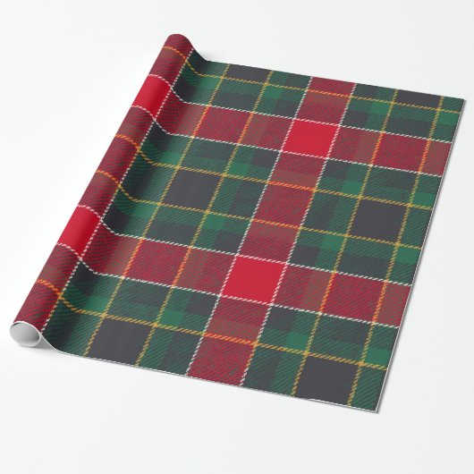 Christmas Red Green Tartan Glossy Holiday Cadeaupapier (Uitgerold)