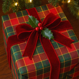 Christmas Red Green Tartan Glossy Holiday Cadeaupapier