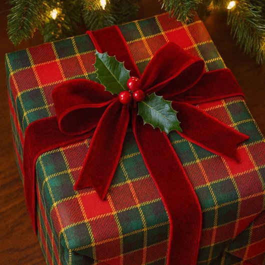 Christmas Red Green Tartan Glossy Holiday Cadeaupapier