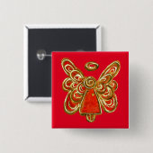 Christmas Red Guardian Angel Art Custom Pin Button (Voorkant /achterkant)
