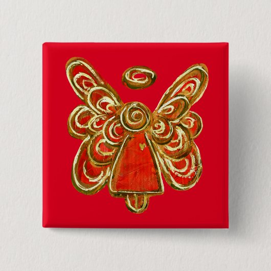 Christmas Red Guardian Angel Art Custom Pin Button (Voorkant)