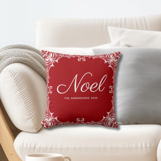 Christmas Red Noel Monogram Kussen (Creator heeft geüpload)