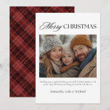 Christmas Red Plaid Family Photo Holiday Card