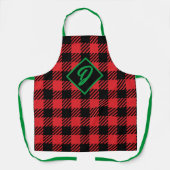Christmas Red Plaid | Gepersonaliseerde monogram Schort (Voorkant)