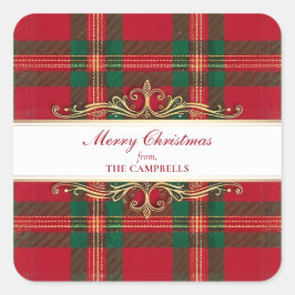 Christmas Red Plaid Happy Holiday Sticker