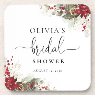 Christmas Red Poinsettia Vrijgezellenfeest Bier Onderzetter