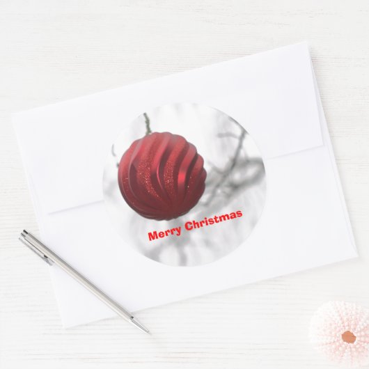 Christmas Red Sparkly Swirl Ornament Ronde Sticker (Envelop)