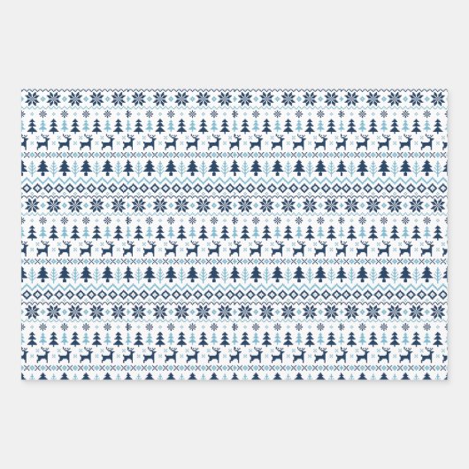 CHRISTMAS REIN DEER LAPLAND PATROON Red Blue WPS3 Inpakpapier Vel (Voorkant 2)