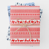 CHRISTMAS REIN DEER LAPLAND PATROON Red Blue WPS3 Inpakpapier Vel (In situ)