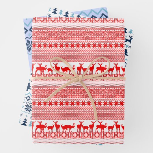 CHRISTMAS REIN DEER LAPLAND PATROON Red Blue WPS3 Inpakpapier Vel (In situ)