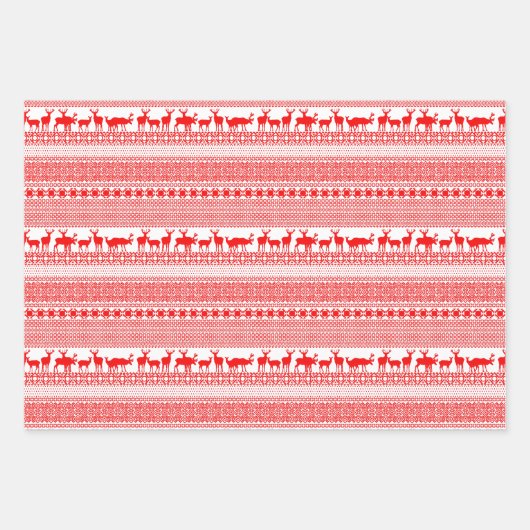 CHRISTMAS REIN DEER LAPLAND PATROON Red Blue WPS3 Inpakpapier Vel (Voorkant)