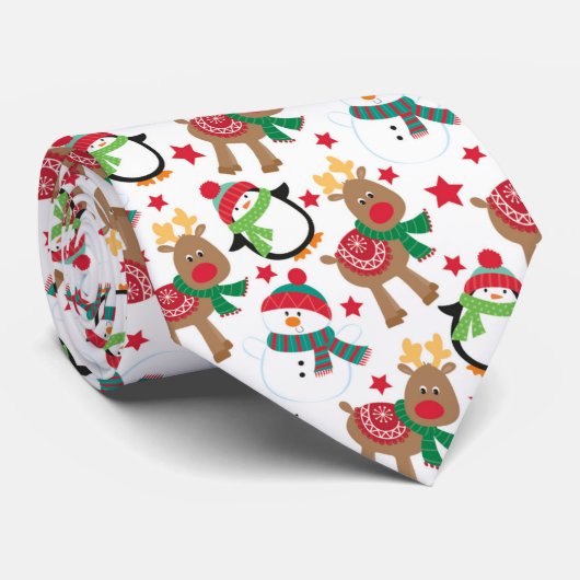 Christmas Reindeer And Penguin Stropdas (Opgerold)