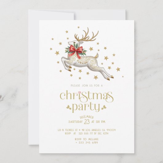 Christmas Reindeer Gold Typography Party Invite Kaart (Voorkant)