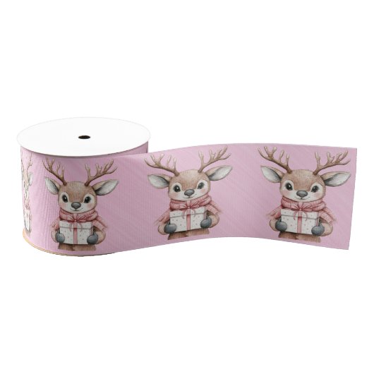 Christmas Reindeer Holding Presents Grosgrain Lint (Spoel)