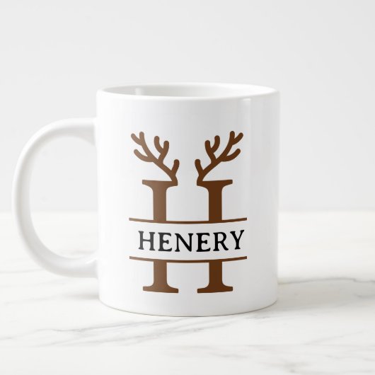 Christmas Reindeer holiday Mug, Custom winter  Extra Grote Beker (Links)